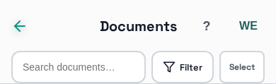 Docs screen header with search, Filter, Select