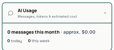AI Usage settings showing usage statistics
