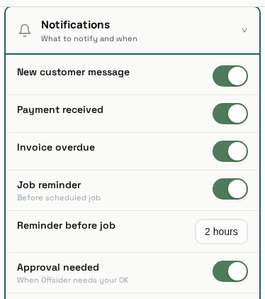 Notification category toggles