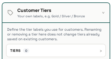 Customer Tiers sub-accordion with add tier button